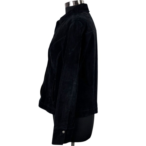 DRESSBARN Y2K BLACK SUEDE FITTED SNAP FRONT TAILORED LEATHER JACKET - Picture 7 of 15